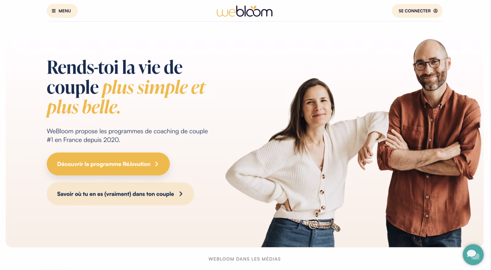 Page d'accueil du site WeBloom — accompagnement et parcours pour couples